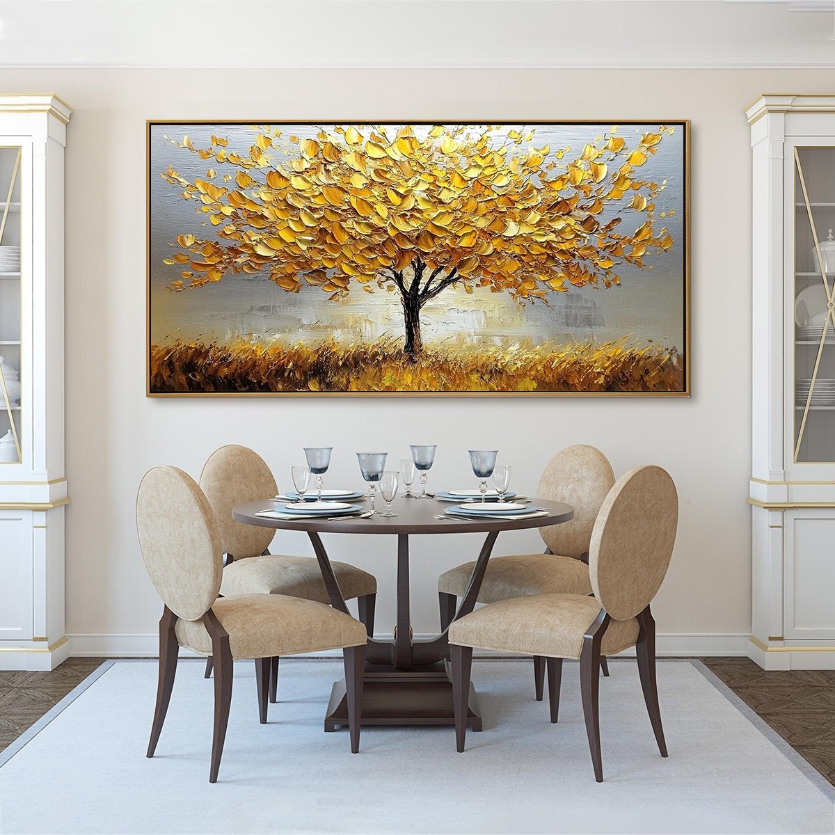 GOLDEN HARVEST: Textured Impasto Golden Tree Oil Painting