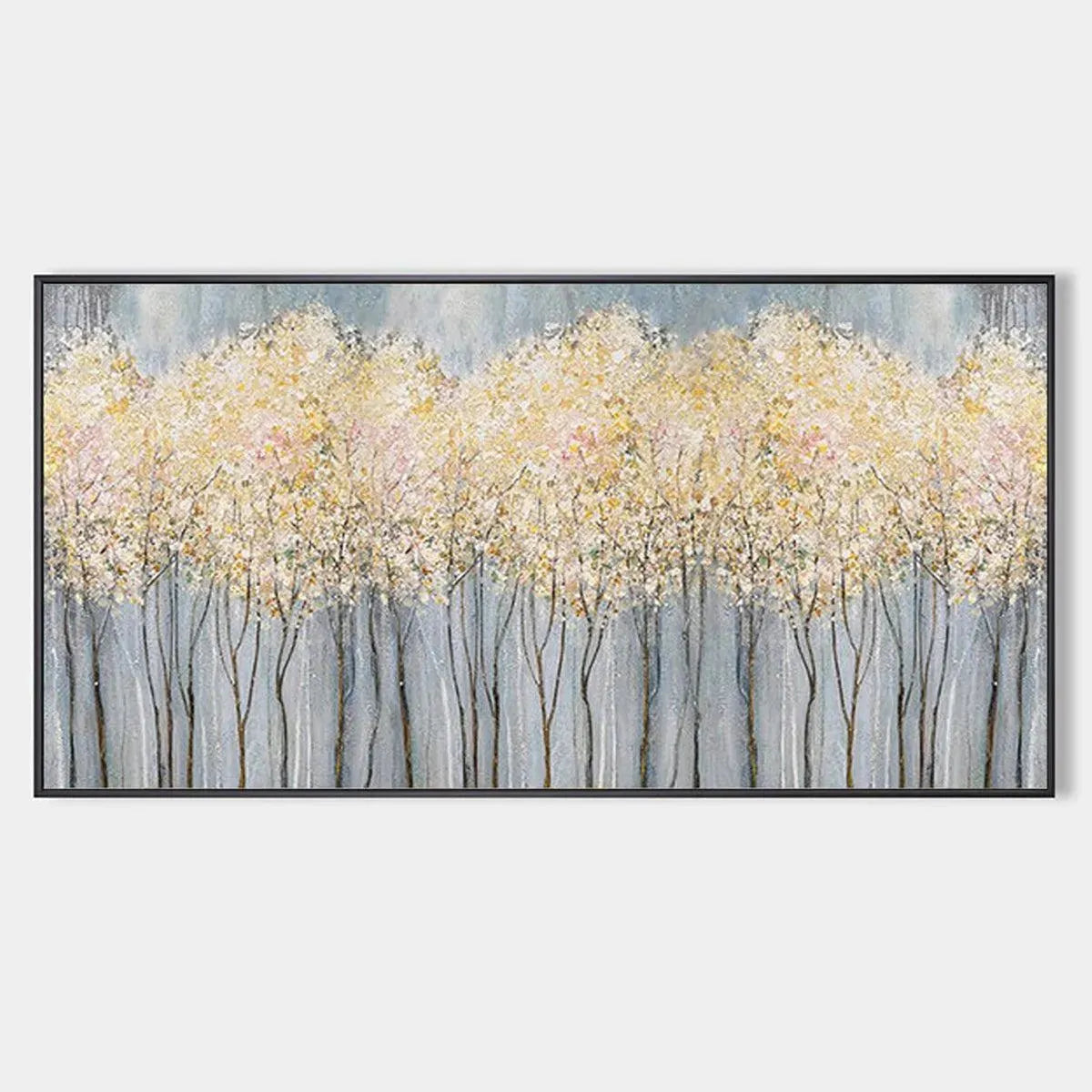 GOLDEN HAZE: Panoramic Landscape Painting, Textured Trees