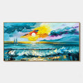 GOLDEN HORIZON: Vibrant Sunset Seascape Oil Painting