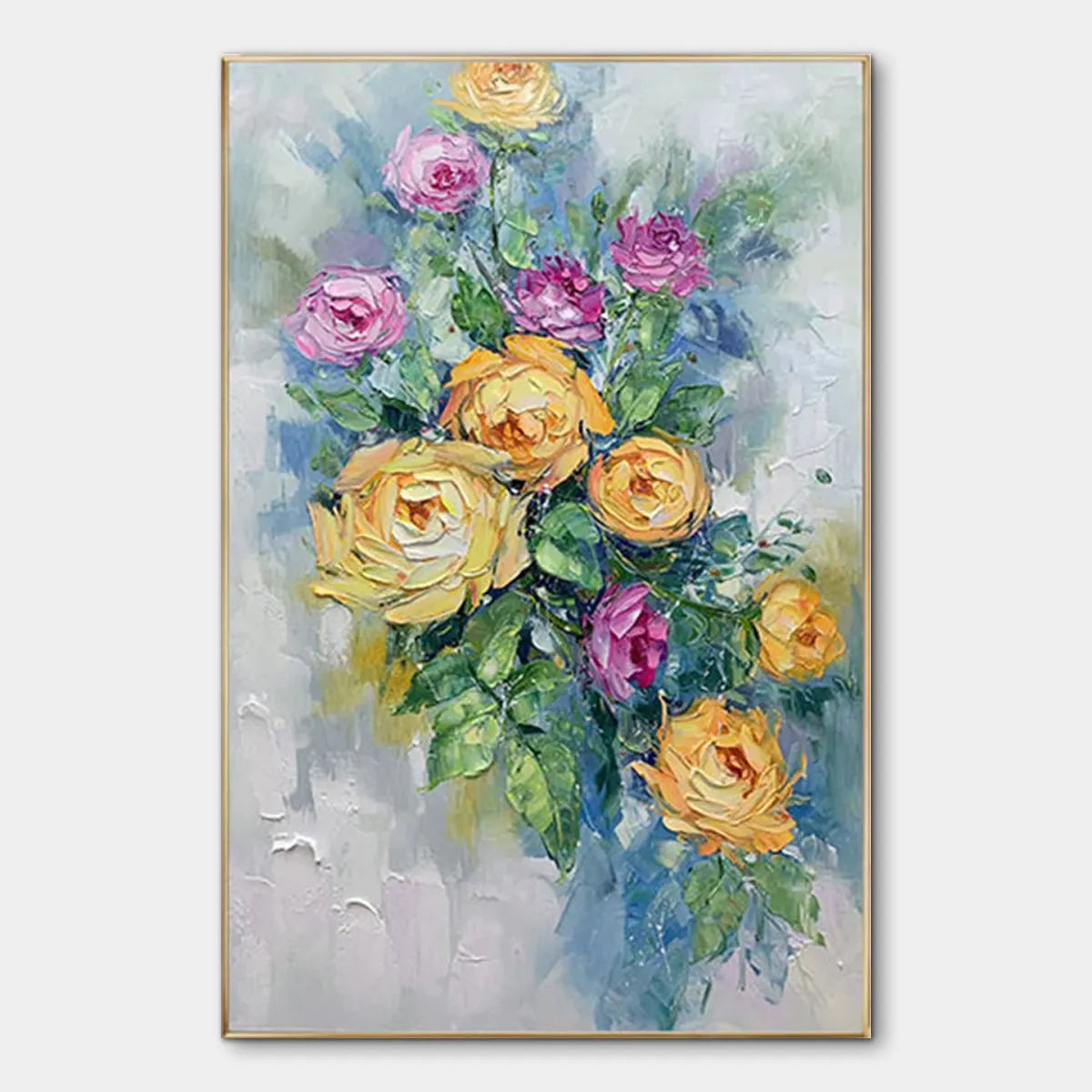 GOLDEN HOUR ROSES: Vertical Textured Floral Oil Painting on Canvas