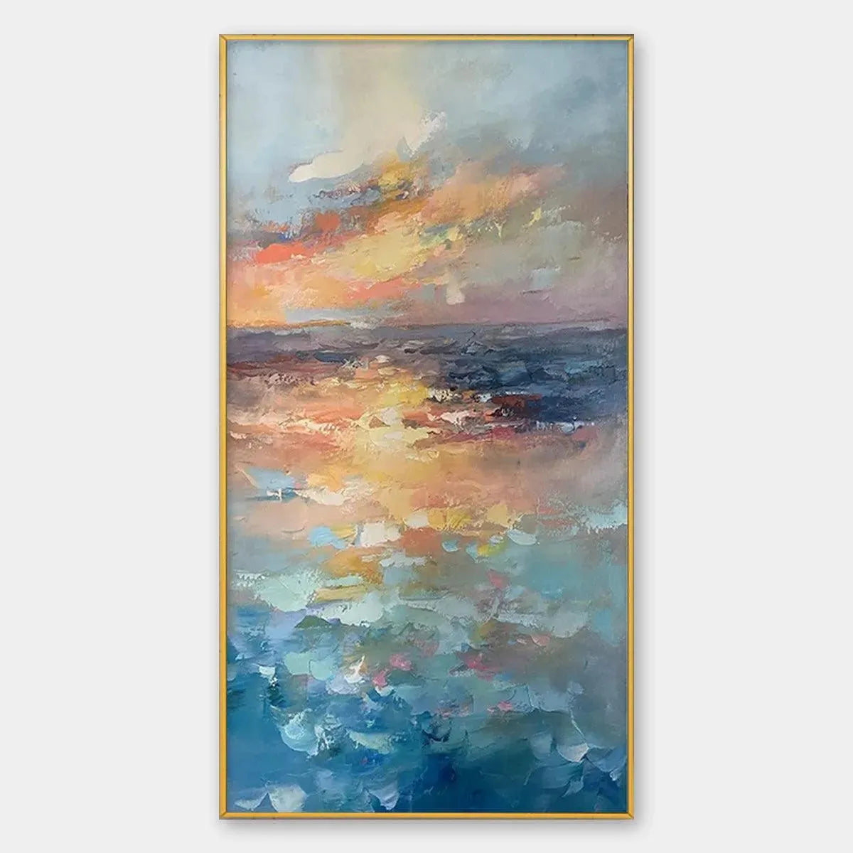 GOLDEN HOUR SEASCAPE: Ocean Painting, Sunset Wall Art, Impasto Texture, Vertical Canvas