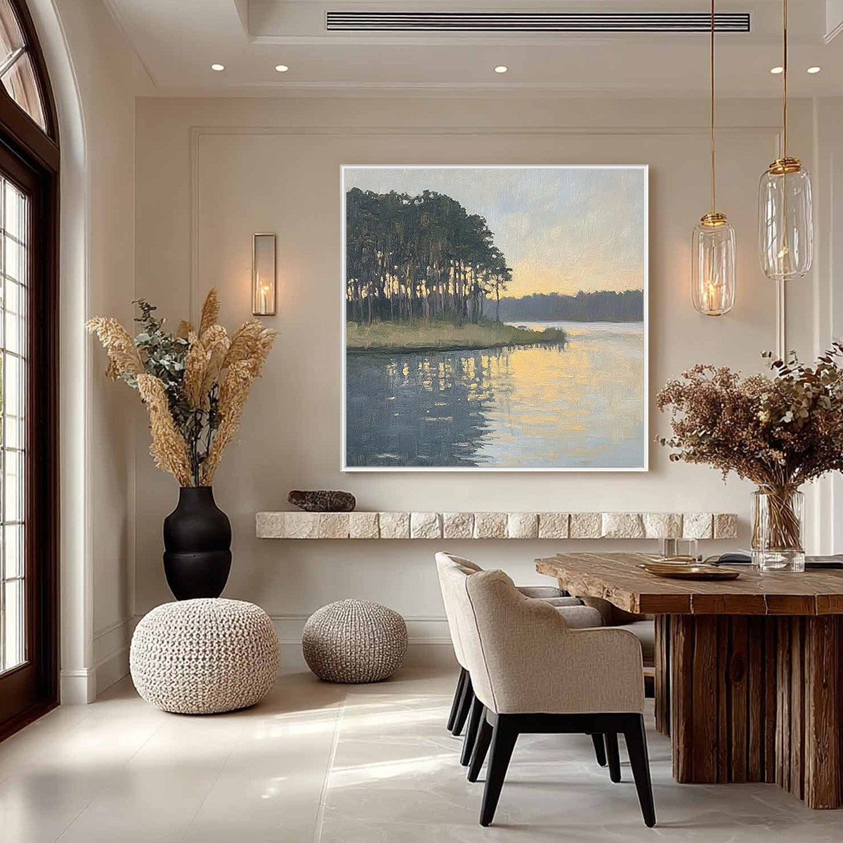 GOLDEN HOUR SERENITY: Tranquil Landscape Oil Painting