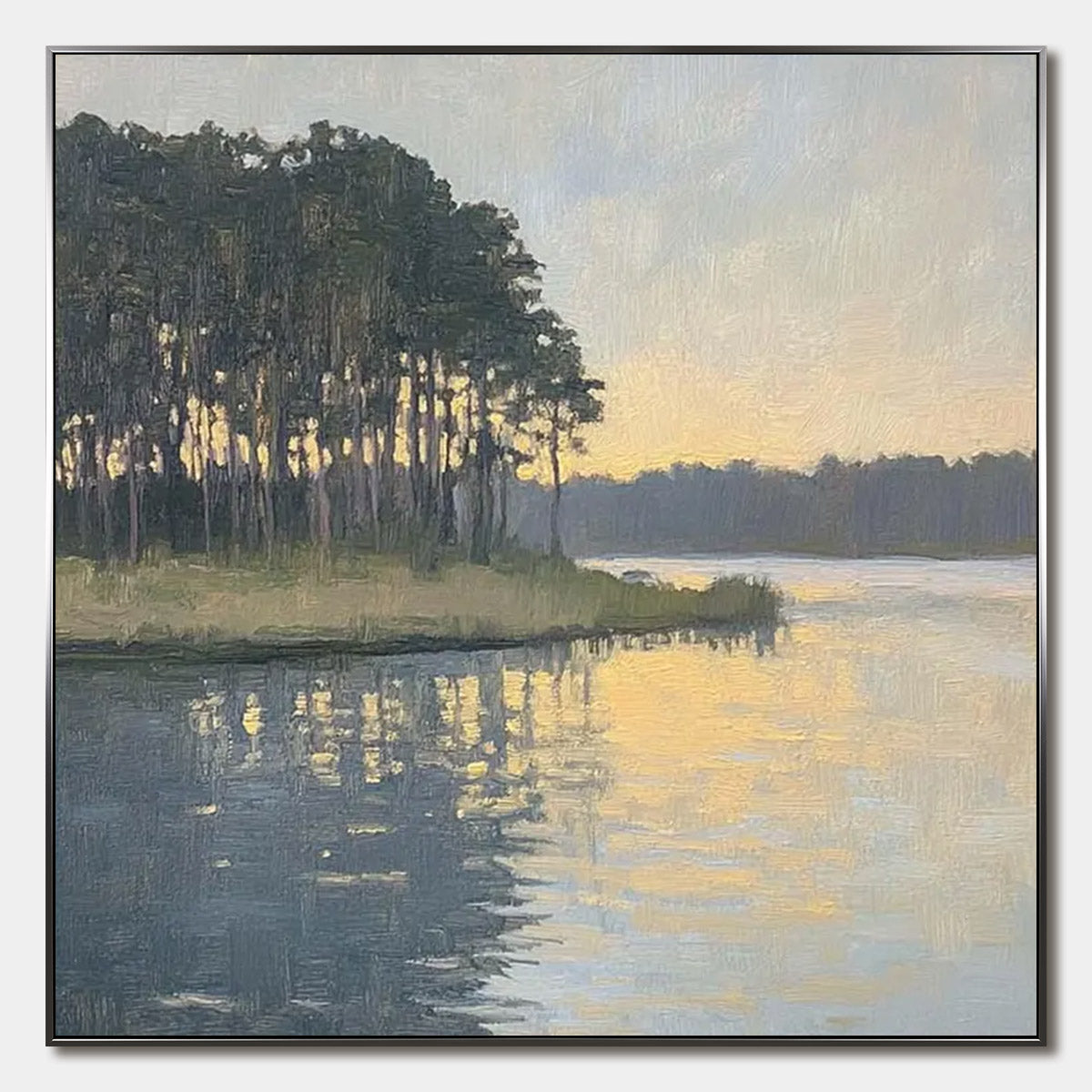 GOLDEN HOUR SERENITY: Tranquil Landscape Oil Painting