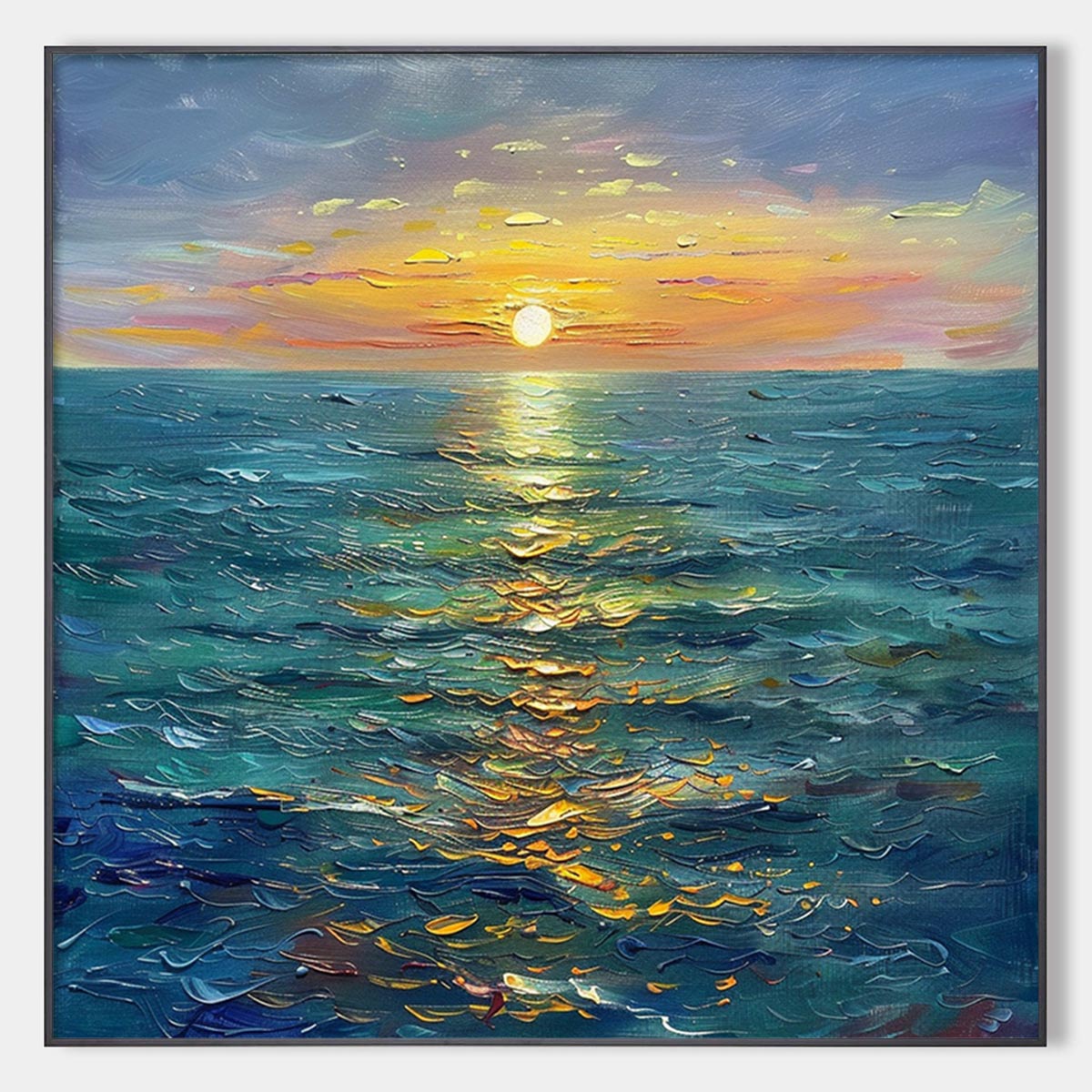 GOLDEN HOUR: Textured Sunset Seascape Oil Painting