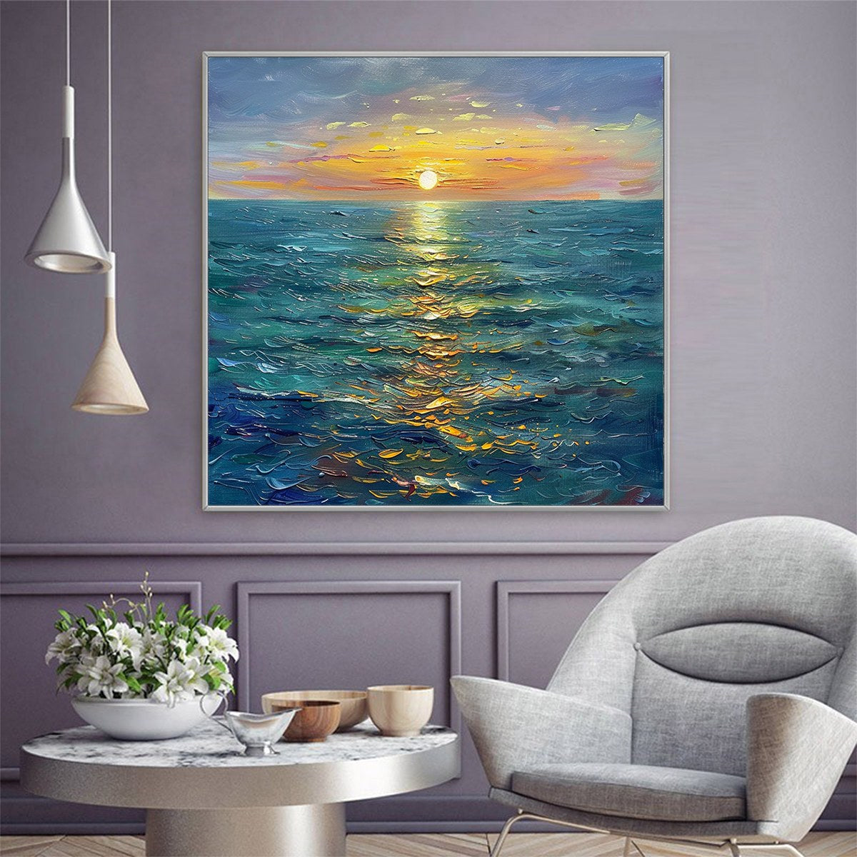 GOLDEN HOUR: Textured Sunset Seascape Oil Painting