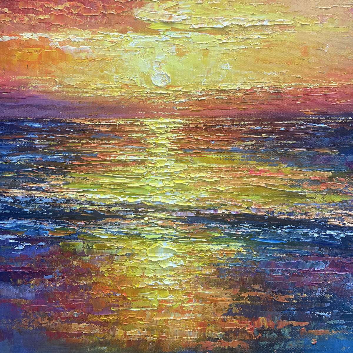 GOLDEN HOUR: Vibrant Sunset Seascape Oil Painting