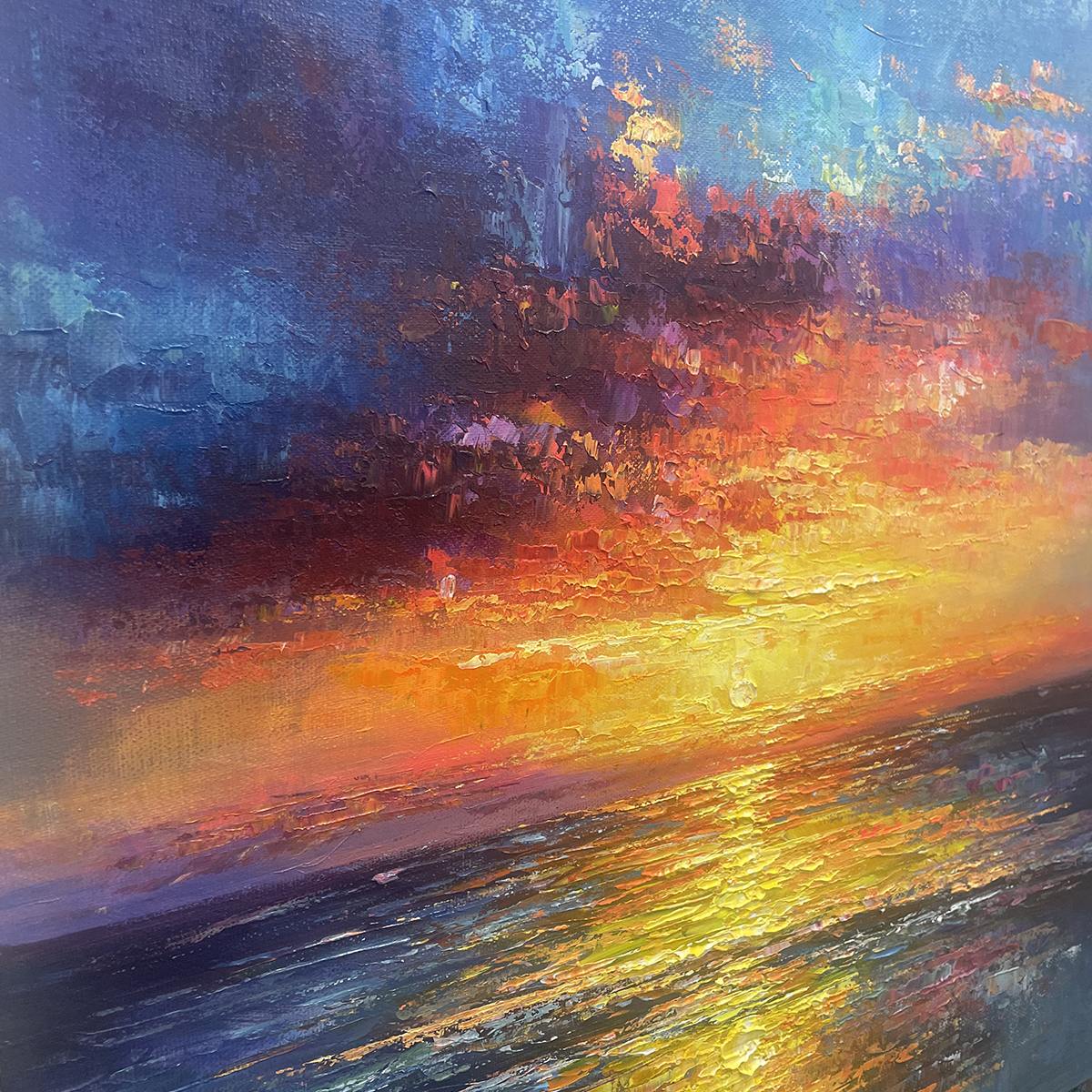 GOLDEN HOUR: Vibrant Sunset Seascape Oil Painting