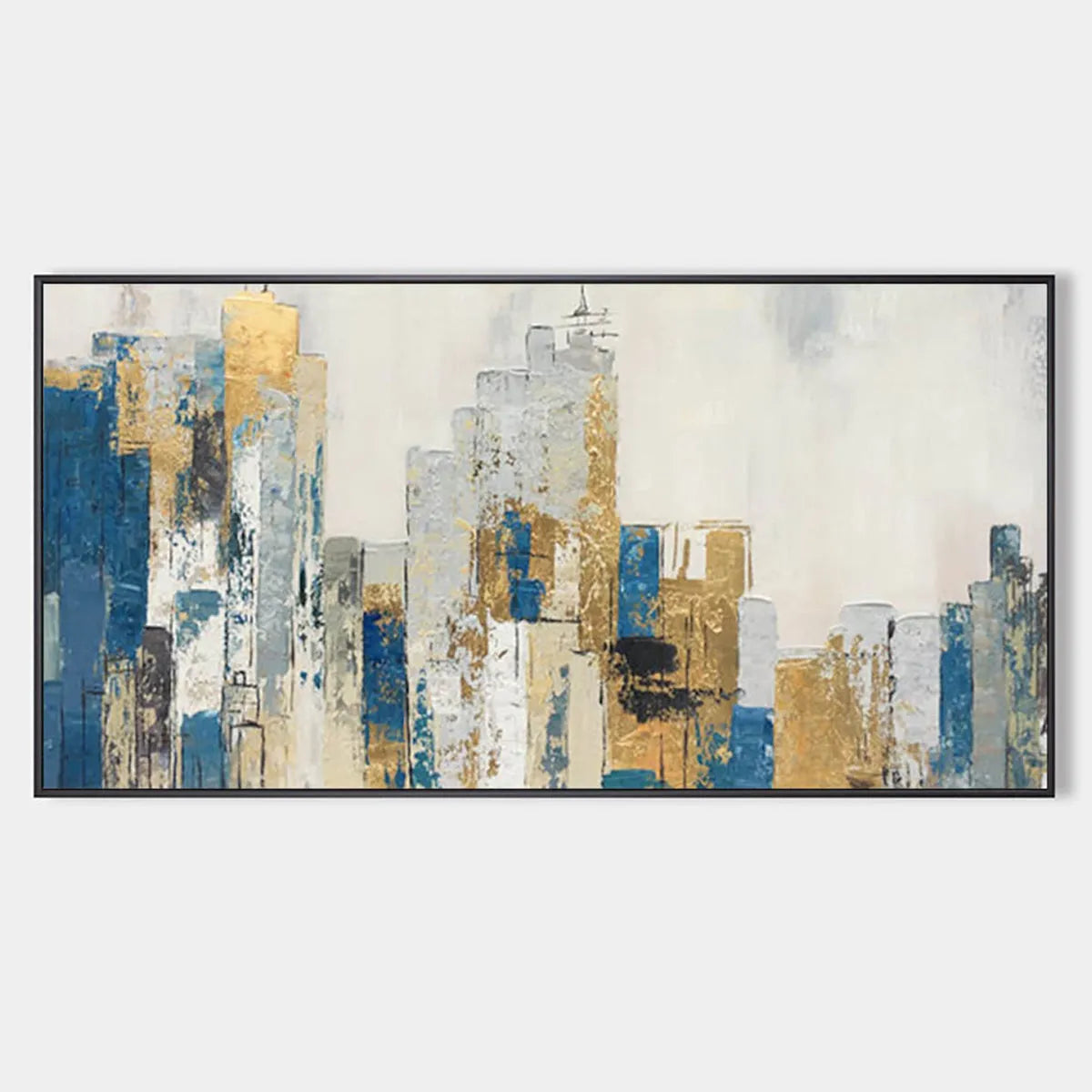 GOLDEN METROPOLIS: Abstract Cityscape Oil Painting in Gold and Blue