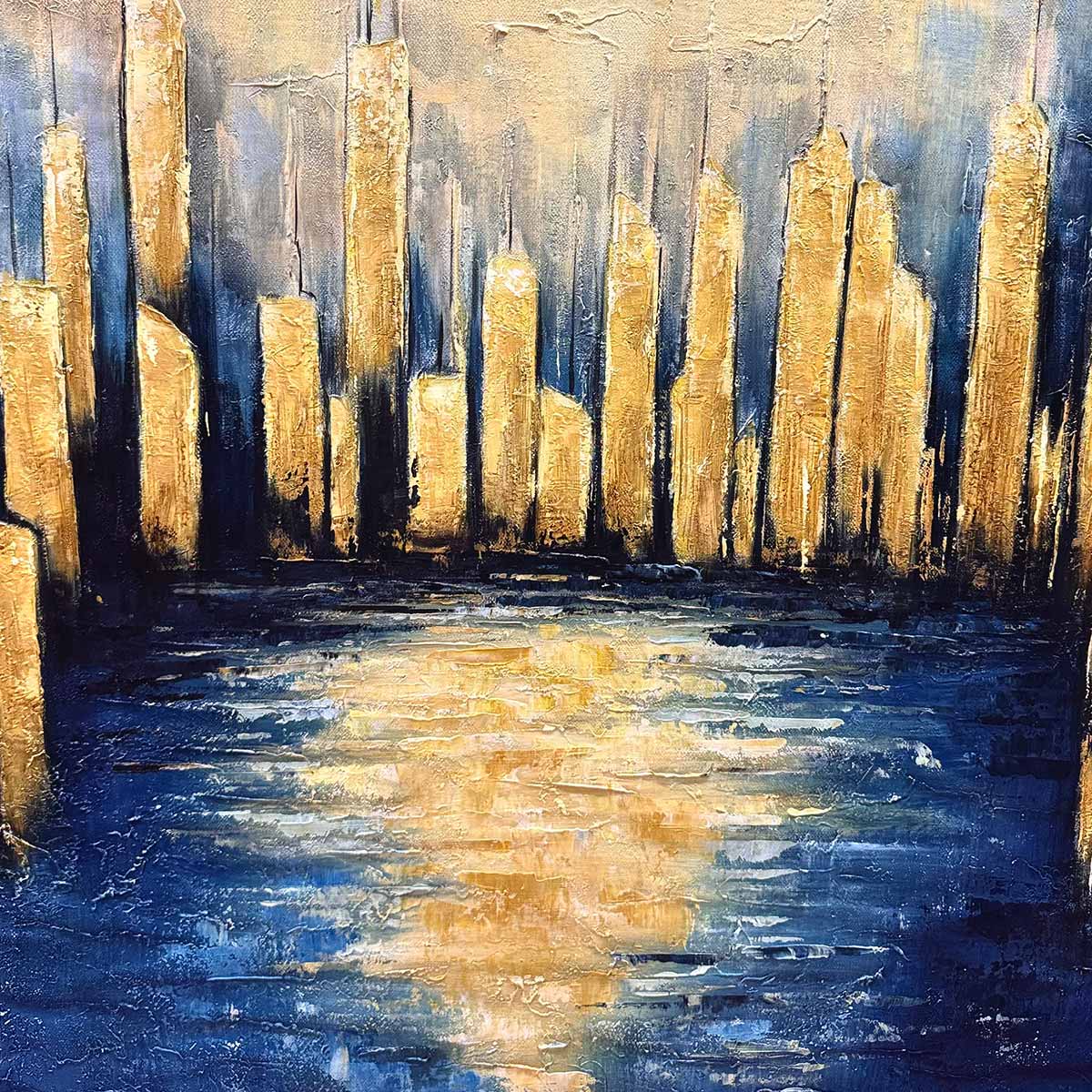 GOLDEN METROPOLIS: Panoramic Cityscape Oil Painting