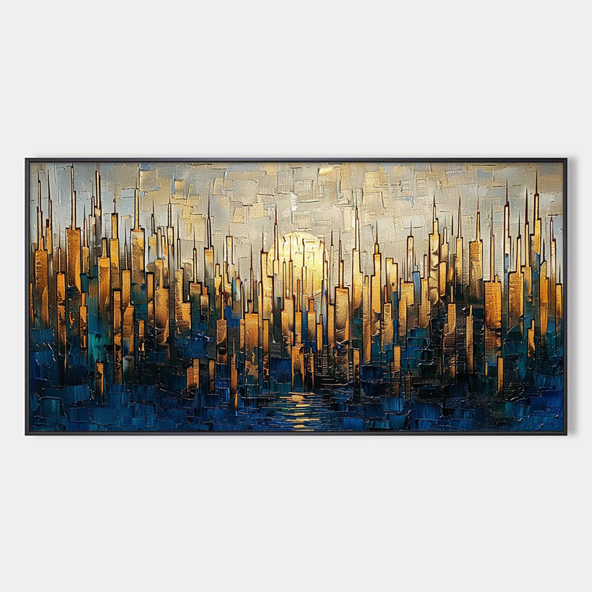 GOLDEN METROPOLIS: Textured Cityscape Oil Painting