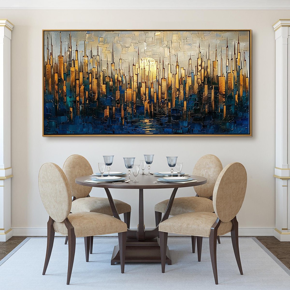 GOLDEN METROPOLIS: Textured Cityscape Oil Painting