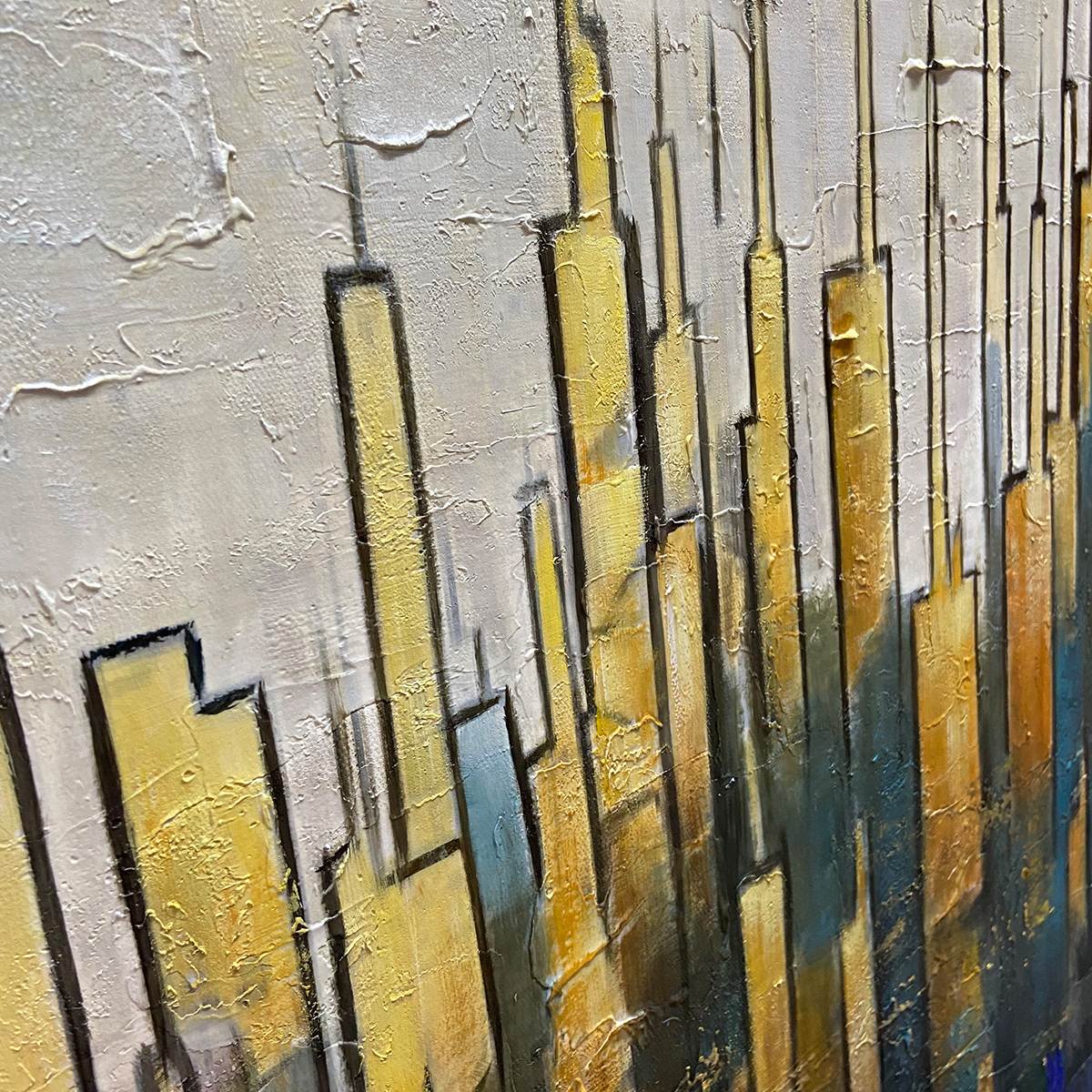 GOLDEN METROPOLIS: Textured Cityscape Oil Painting
