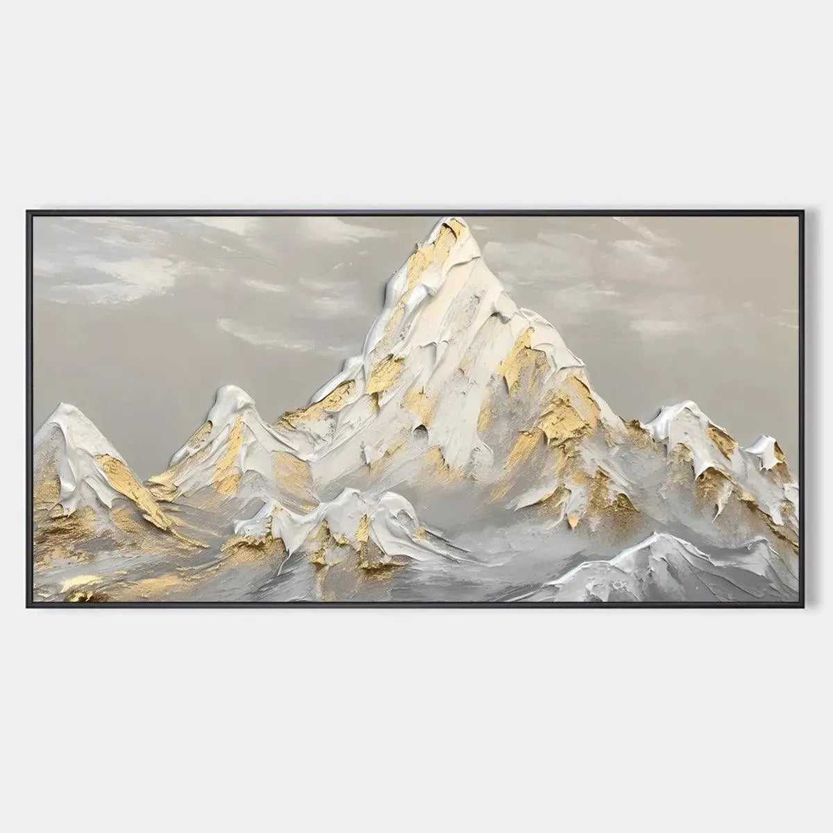 GOLDEN PEAKS: Textured Mountain Landscape Painting in Gold and Grey