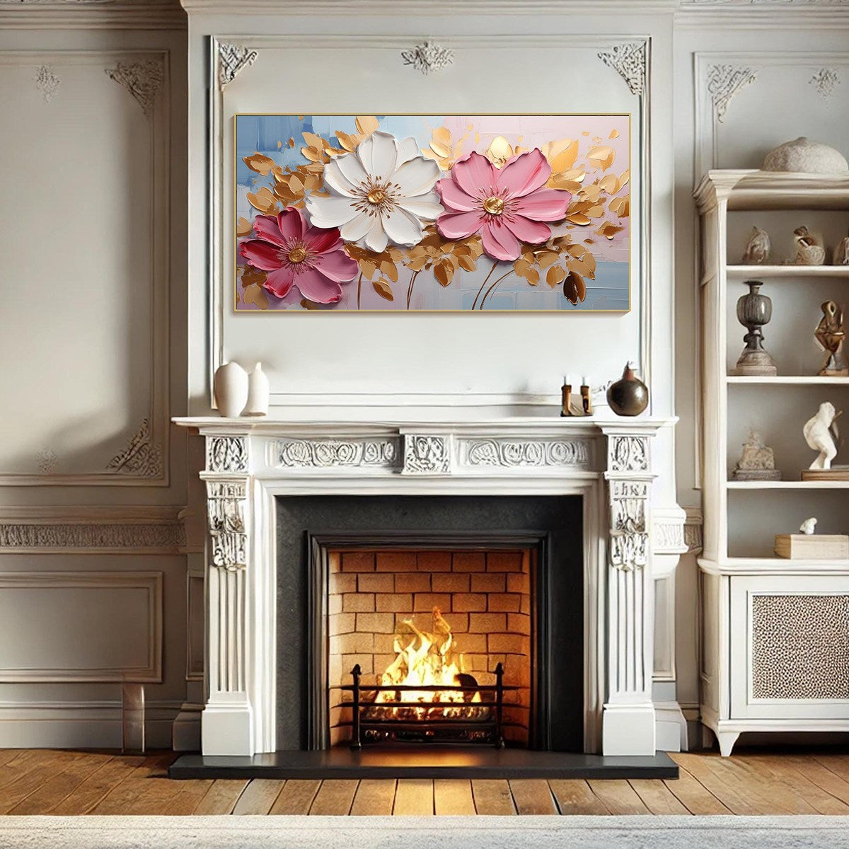 GOLDEN PETALS: Textured Panoramic Floral Oil Painting