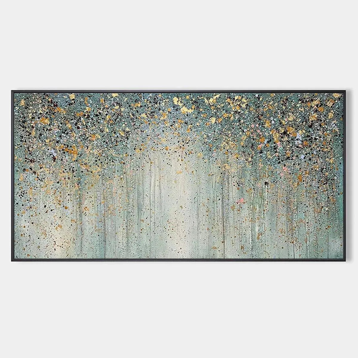 GOLDEN RAIN: Textured Abstract Landscape Painting in Green and Gold
