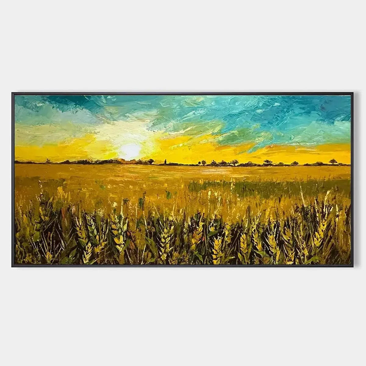 GOLDEN SUNSET FIELD: Landscape Painting of a Wheat Field at Sunset
