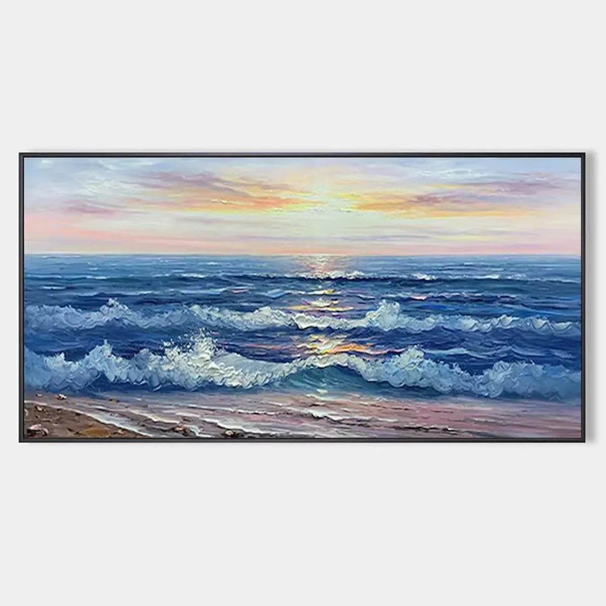 GOLDEN SUNSET SERENADE: Panoramic Ocean Sunset Painting