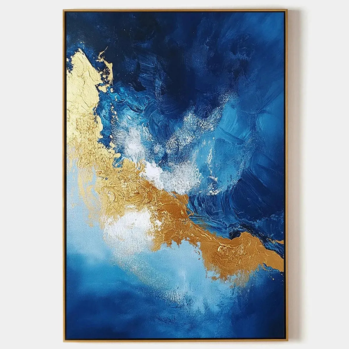 GOLDEN TIDE: Vertical Abstract Painting, Blue, Gold