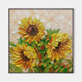 GOLDEN TRIO: Impasto Sunflower Oil Painting in Vibrant Yellows