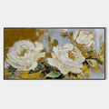 GOLDEN WHISPERS: White Floral Painting with Gold Accents, Panoramic Canvas, Elegant Wall Art for Living Room or Bedroom