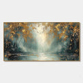 GOLDEN WHISPERS: Textured Forest Landscape Oil Painting with Gold Accents