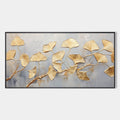 GOLDEN WHISPERS: Textured Ginkgo Leaf Oil Painting in Gold