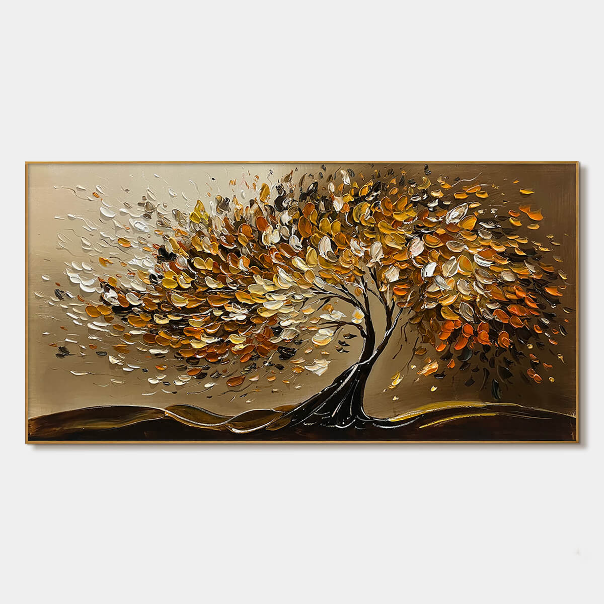 GOLDEN WHISPERS: Textured Golden Tree Impasto Oil Painting
