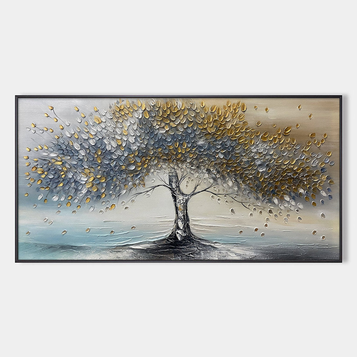 GOLDEN WHISPERS: Textured Tree Landscape Oil Painting