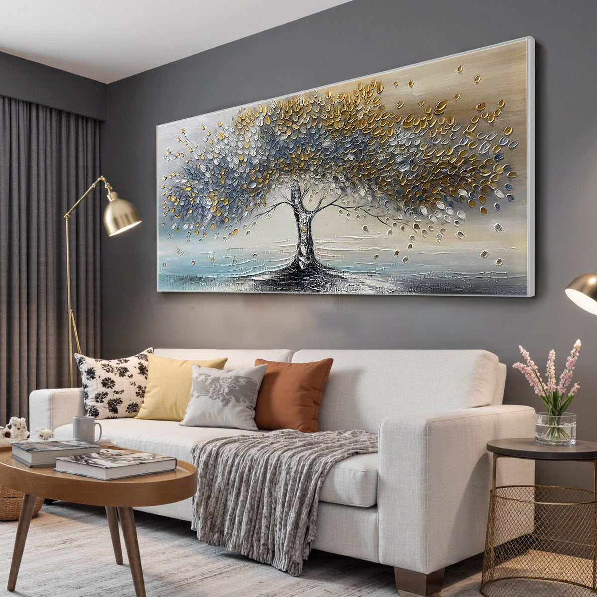 GOLDEN WHISPERS: Textured Tree Landscape Oil Painting