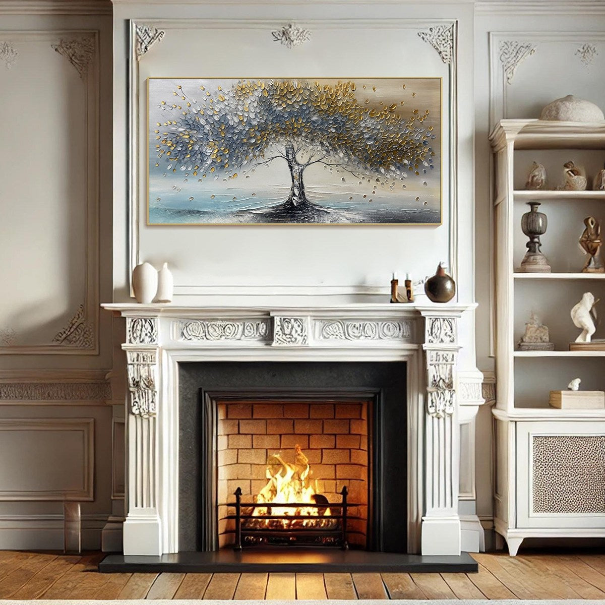 GOLDEN WHISPERS: Textured Tree Landscape Oil Painting