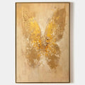 GOLDEN WINGS: Gold Butterfly Painting, Textured Wall Art, Vertical Canvas, Beige and Gold Decor