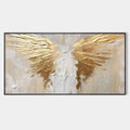 GOLDEN WINGS: Textured Abstract Painting, Gold and Beige Wall Art, Panoramic Canvas, Modern Decor