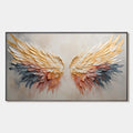 GOLDEN WINGS: Panoramic Angel Wings Painting, Textured Wall Art, Gold, Beige, Living Room, Bedroom