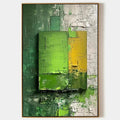 GREEN AND YELLOW TEXTURED BLOCKS: Impasto Abstract Painting, Vertical Wall Art