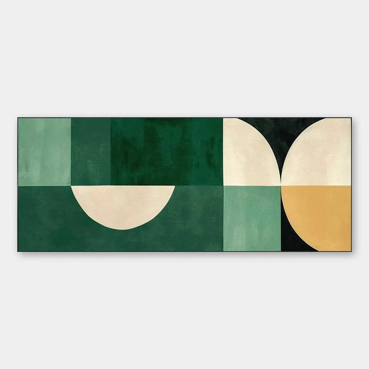 GREEN GEOMETRIC PANORAMIC: Abstract Painting, Panoramic Wall Art, Minimalist Decor