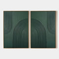 GREEN TEXTURED ARCHES DIPTYCH: Textured Abstract Painting Set of 2, Square Wall Art
