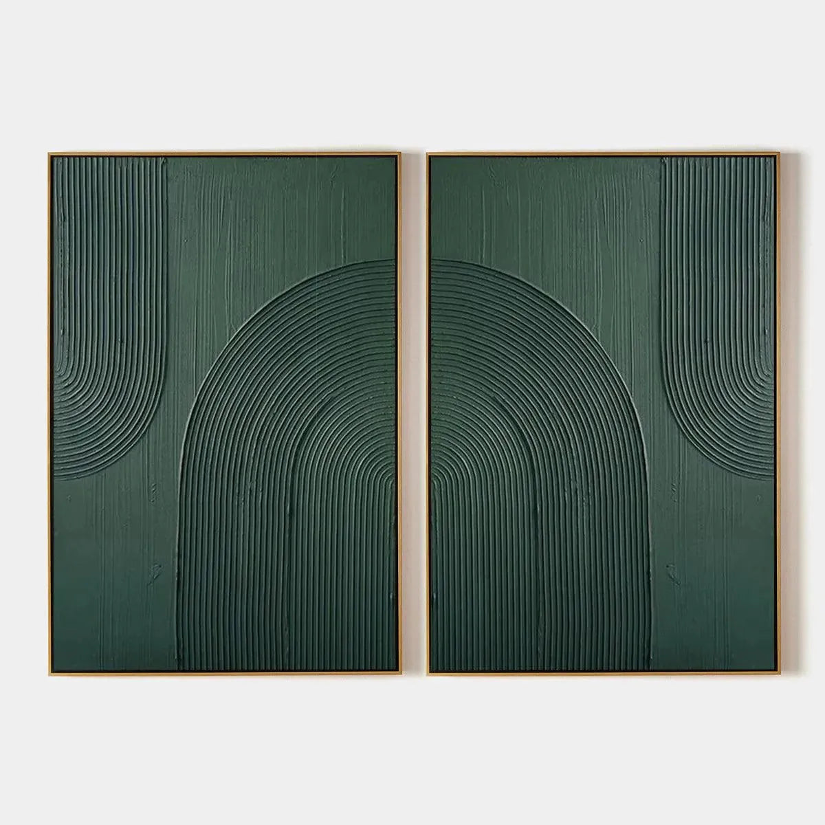 GREEN TEXTURED ARCHES DIPTYCH: Textured Abstract Painting Set of 2, Square Wall Art
