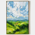 GREEN VALLEY VISTA: Textured Landscape Painting, Impasto Wall Art, Vertical Canvas, Nature Decor
