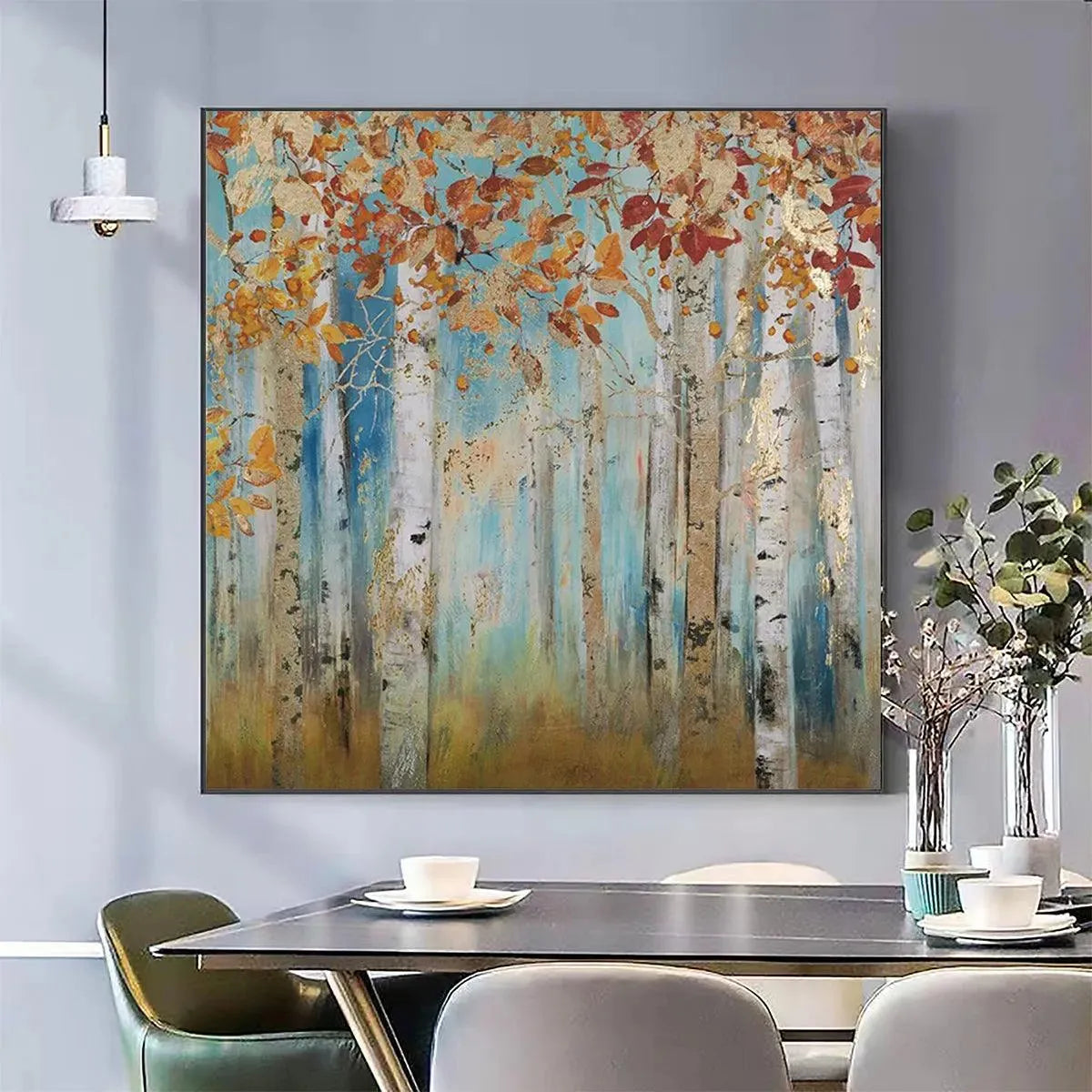 GOLDEN AUTUMN FOREST: Textured Autumn Forest Painting, Square Wall Art