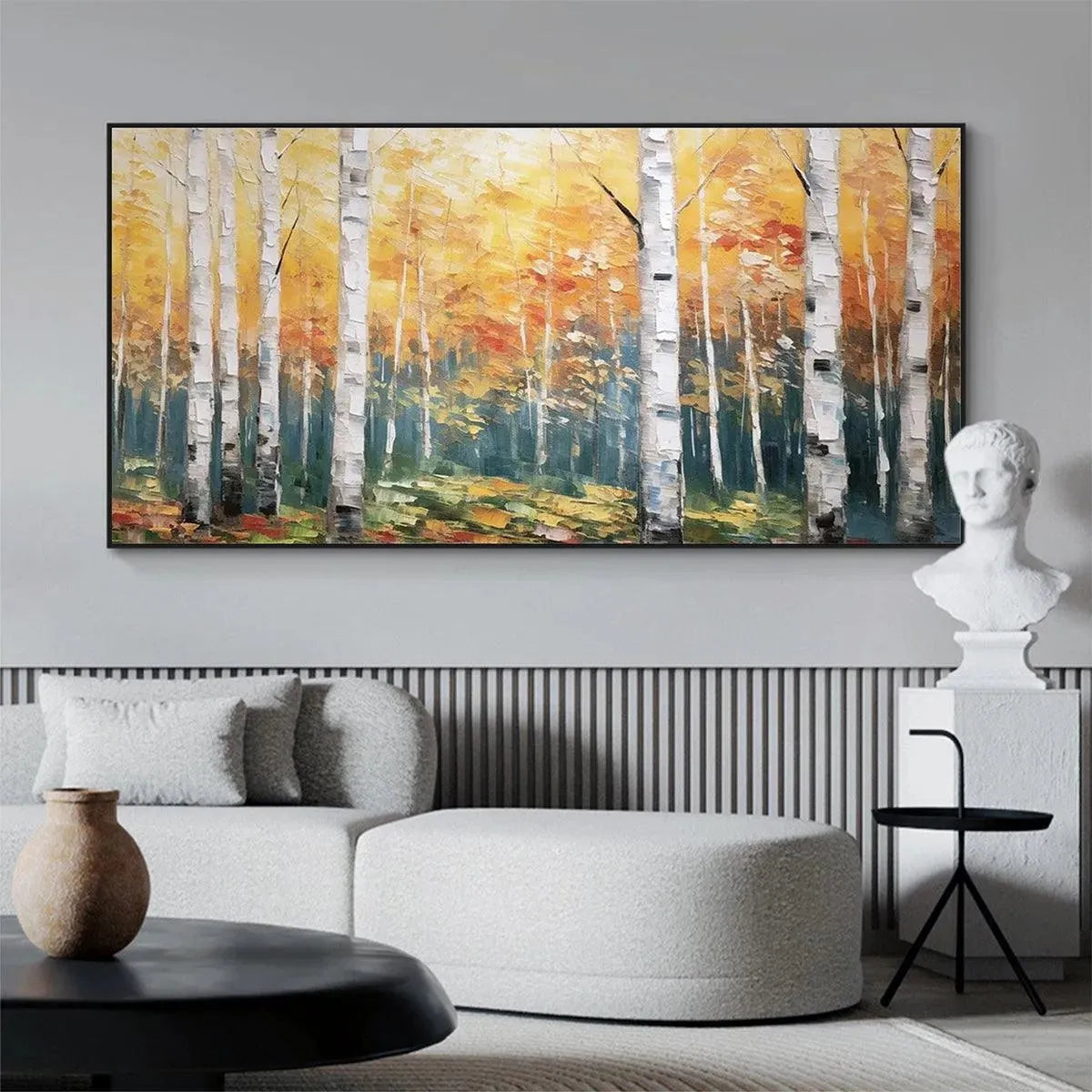 GOLDEN BIRCH GROVE: Forest Painting in Yellow and White