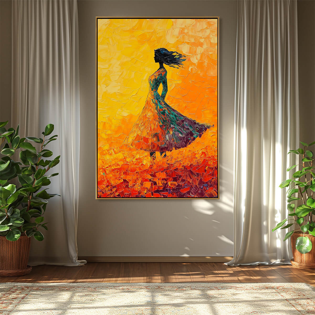 GOLDEN HOUR GRACE: Textured Impasto Figurative Oil Painting of Woman in Field