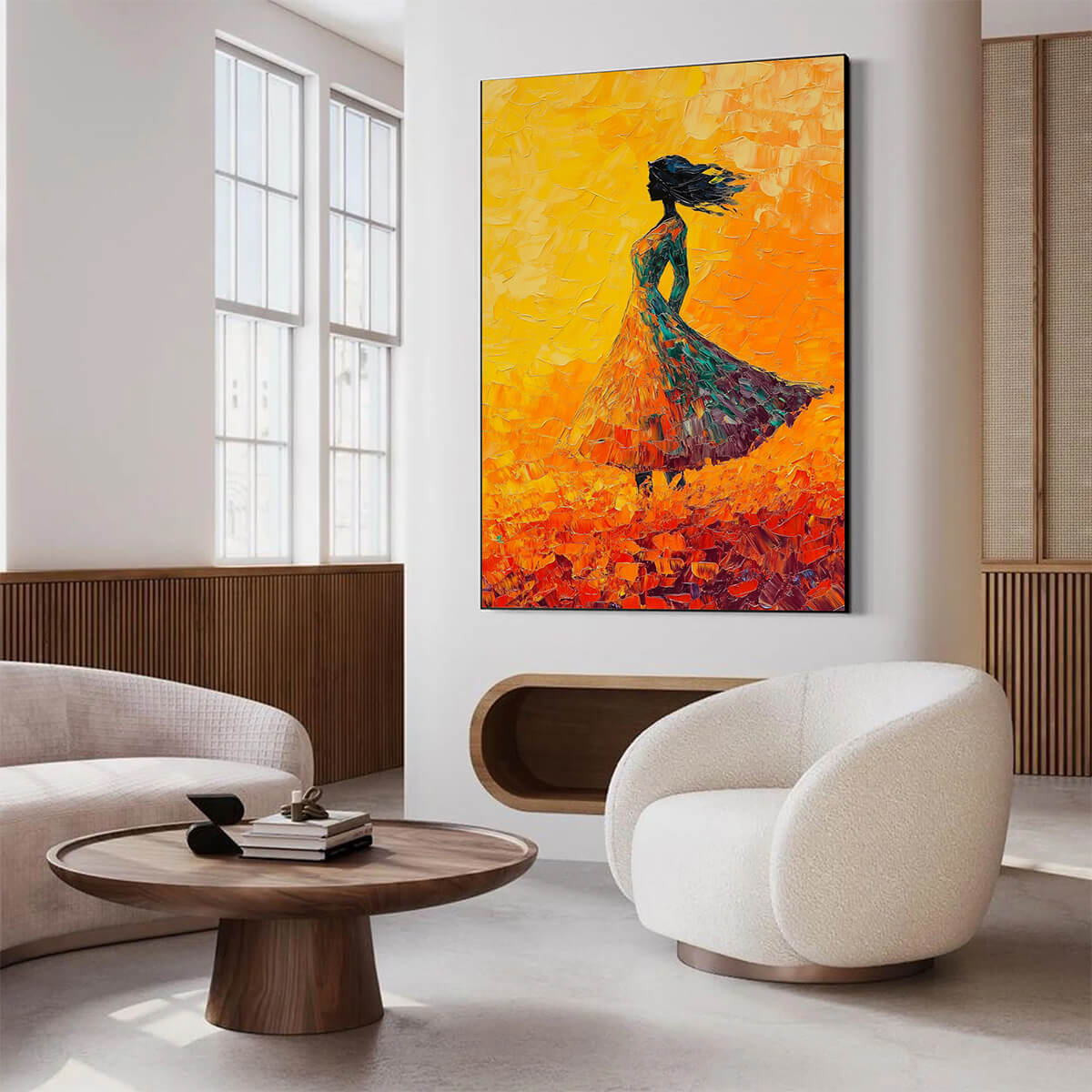 GOLDEN HOUR GRACE: Textured Impasto Figurative Oil Painting of Woman in Field