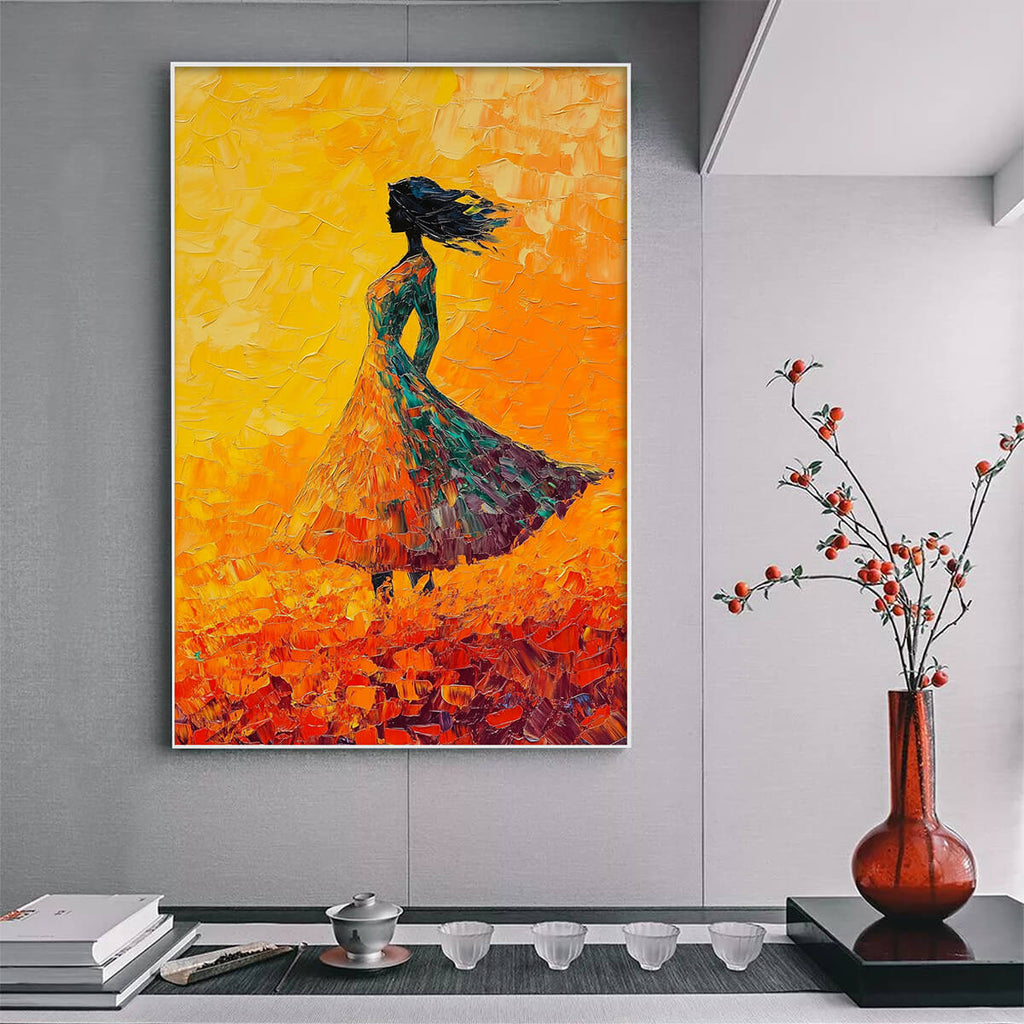 GOLDEN HOUR GRACE: Textured Impasto Figurative Oil Painting of Woman in Field
