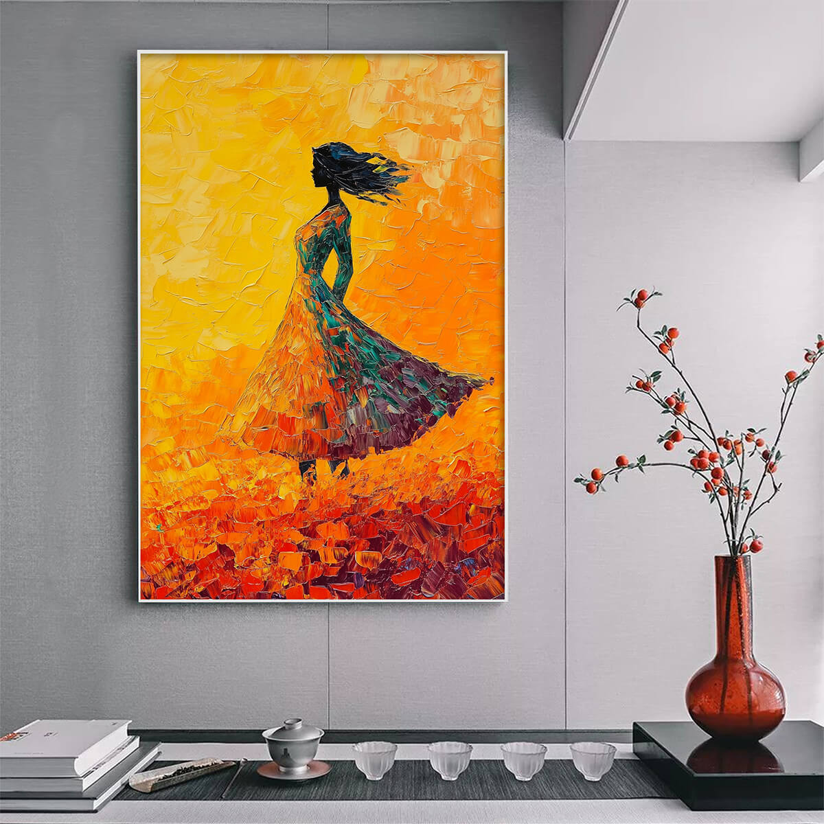 GOLDEN HOUR GRACE: Textured Impasto Figurative Oil Painting of Woman in Field