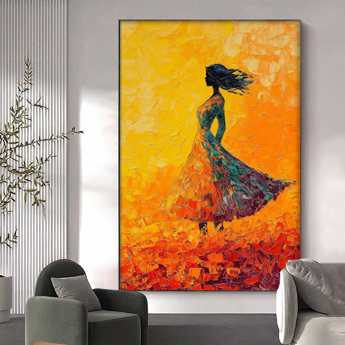 GOLDEN HOUR GRACE: Textured Impasto Figurative Oil Painting of Woman in Field