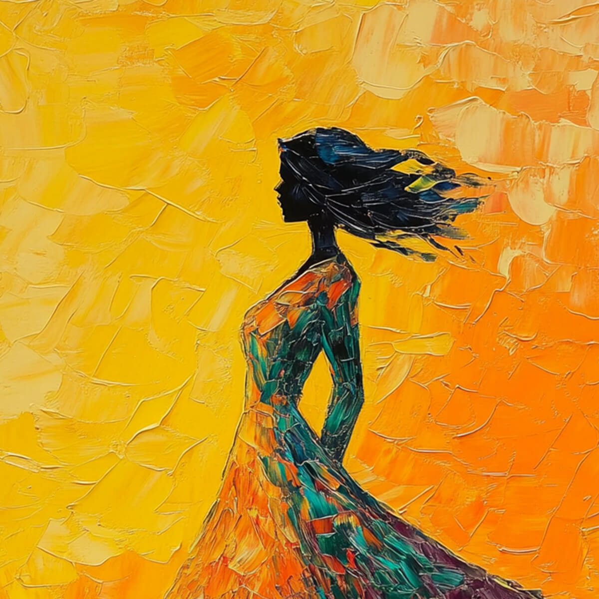 GOLDEN HOUR GRACE: Textured Impasto Figurative Oil Painting of Woman in Field