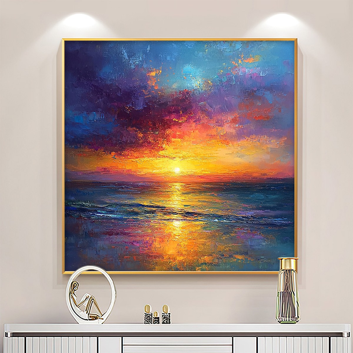 GOLDEN HOUR: Vibrant Sunset Seascape Oil Painting