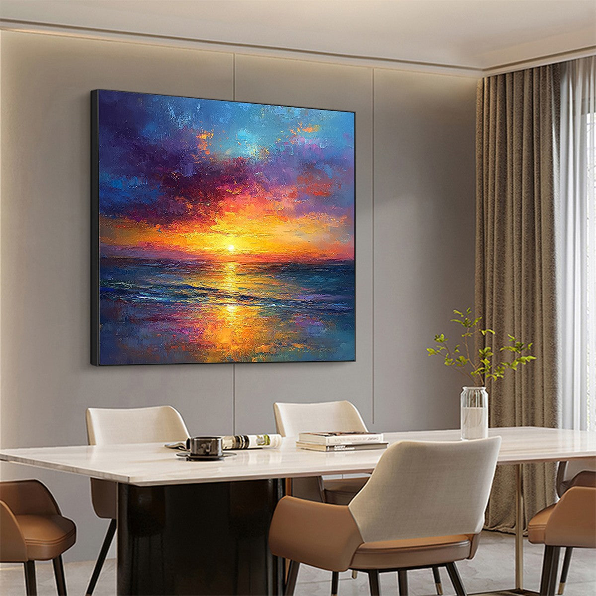 GOLDEN HOUR: Vibrant Sunset Seascape Oil Painting