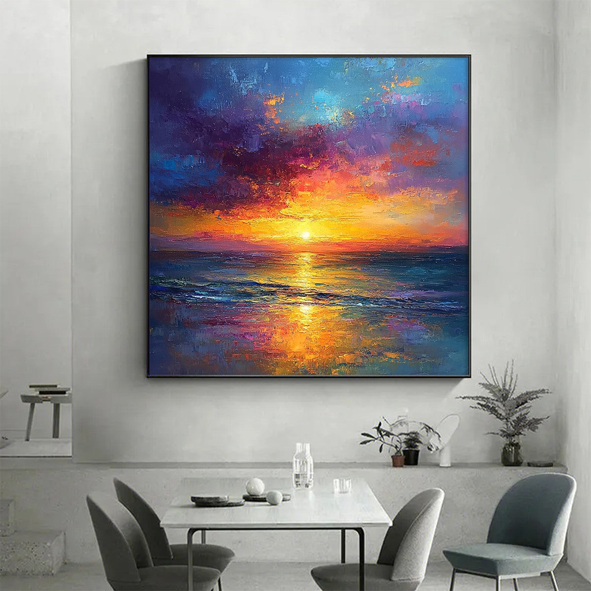 GOLDEN HOUR: Vibrant Sunset Seascape Oil Painting