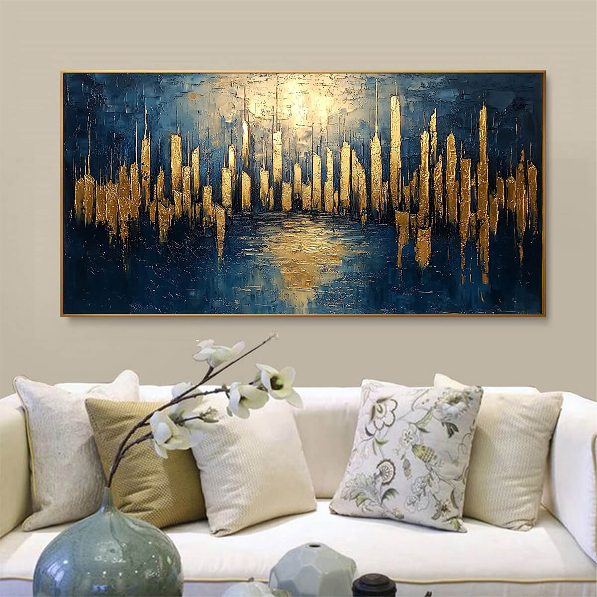 GOLDEN METROPOLIS: Panoramic Cityscape Oil Painting